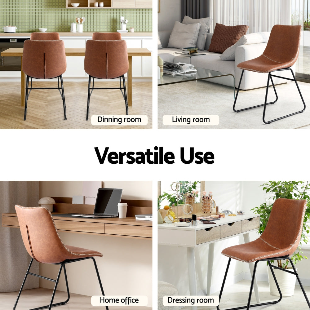 Emmett PU Leather Dining Chair - Brown (Set of 4)