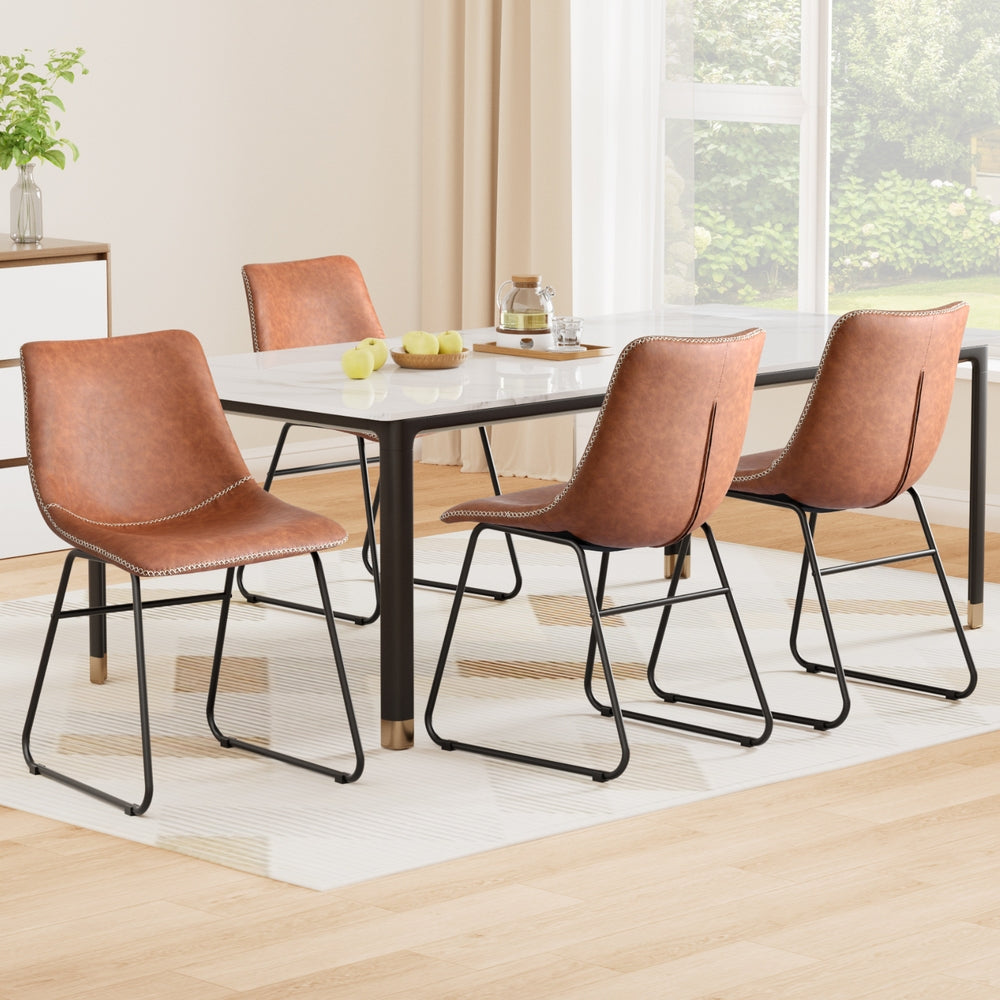 Emmett PU Leather Dining Chair - Brown (Set of 4)