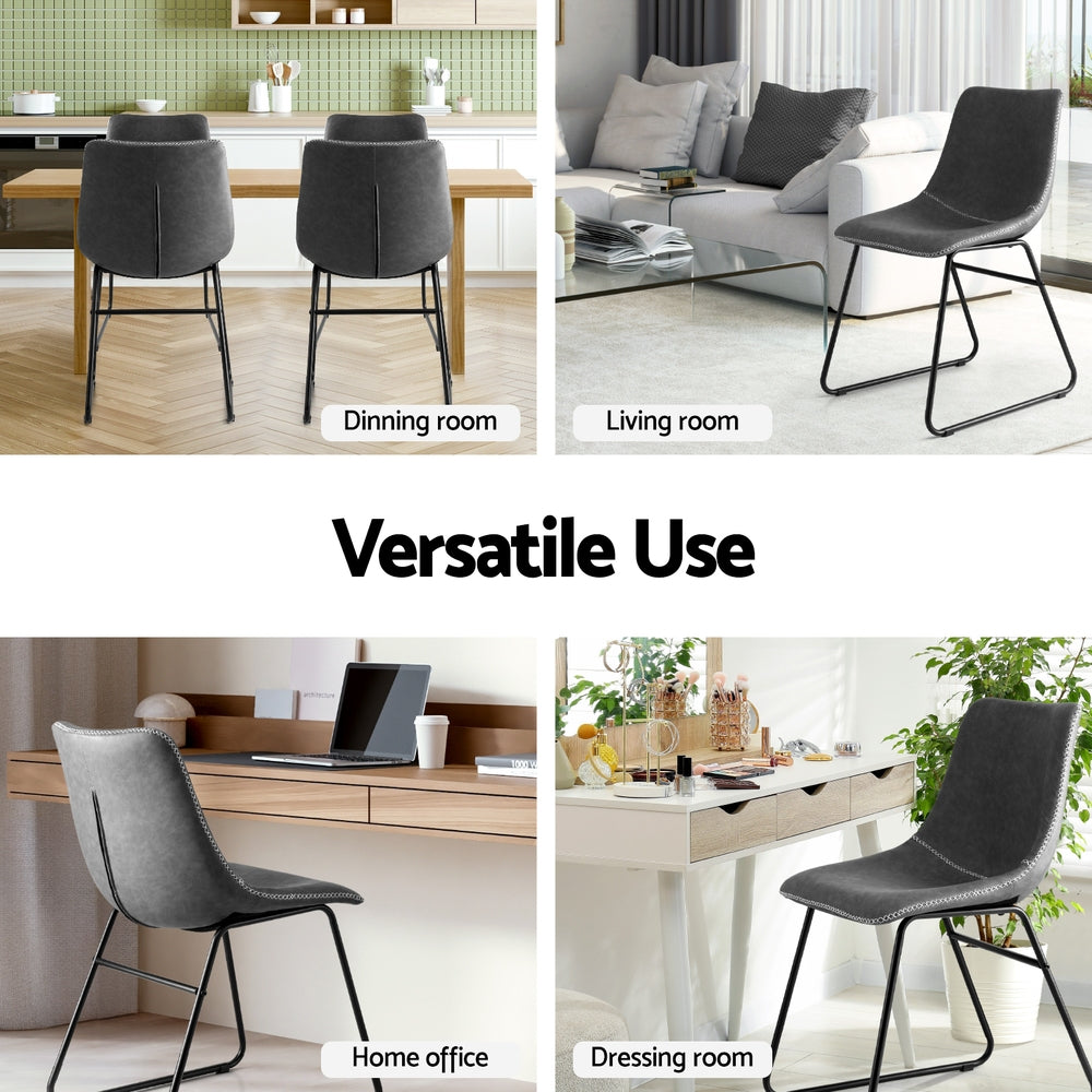 Emmett PU Leather Dining Chair - Grey (Set of 2)