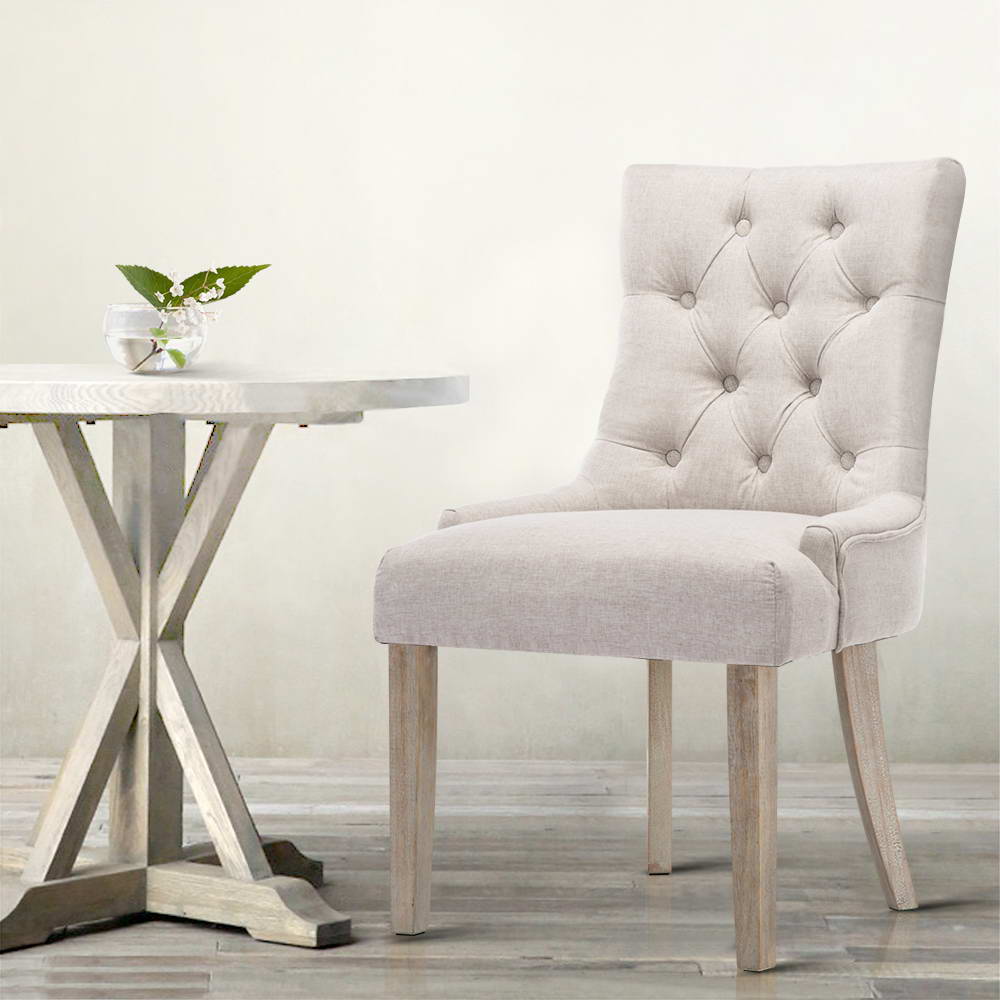 Camille Linen Dining Chair - Beige (Set of 2)