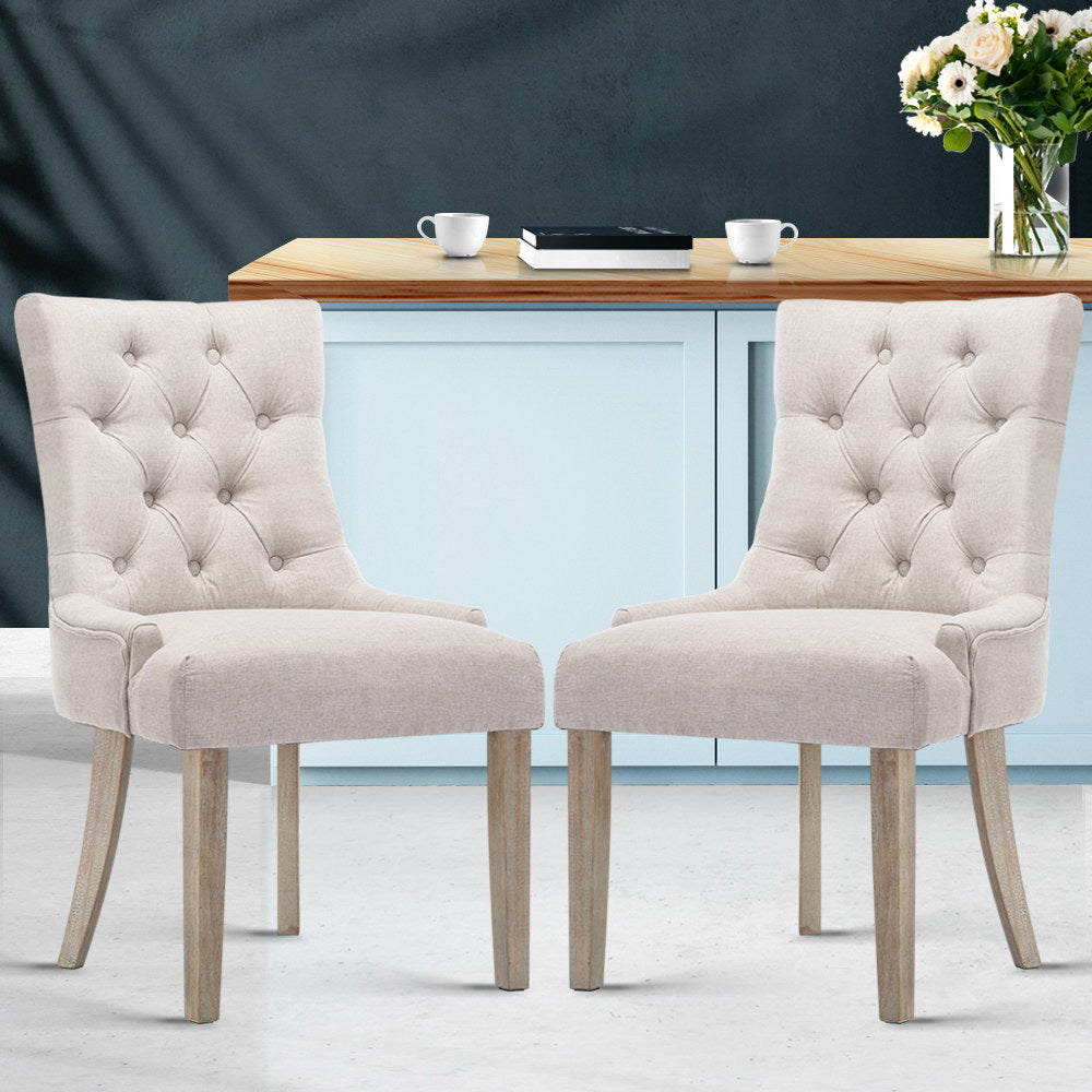 Camille Linen Dining Chair - Beige (Set of 2)