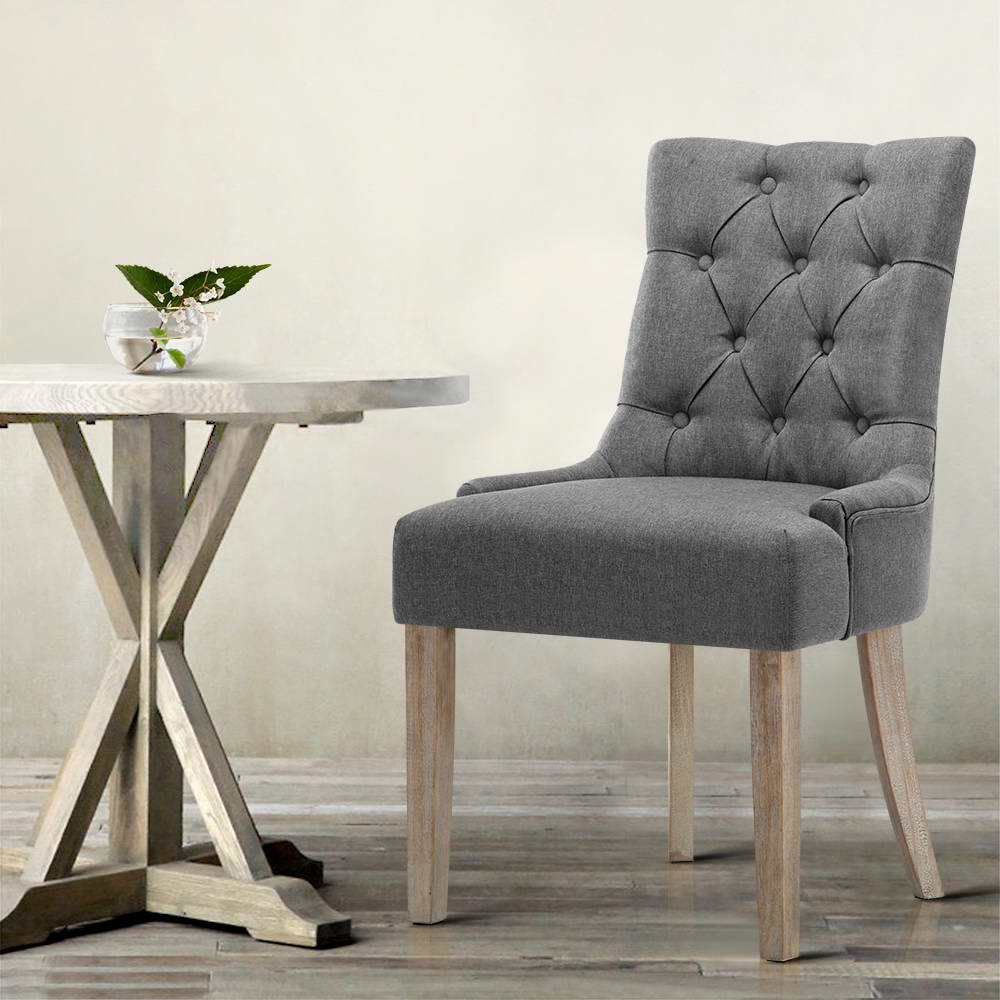 Camille Linen Dining Chair - Grey (Set of 2)