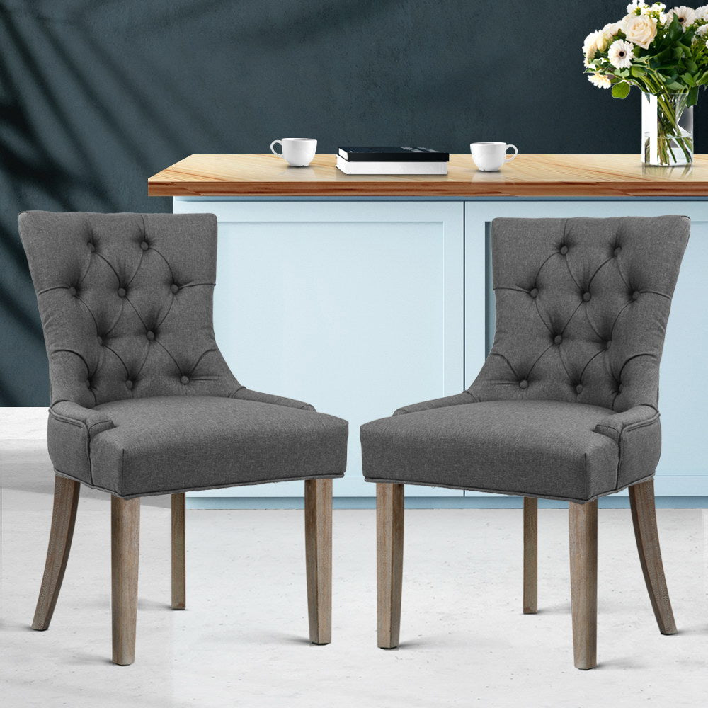 Camille Linen Dining Chair - Grey (Set of 2)