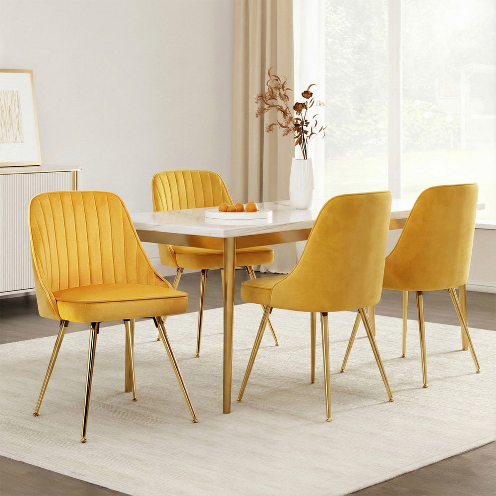 Aurora Velvet Dining Chair - Yellow (Set of 4)