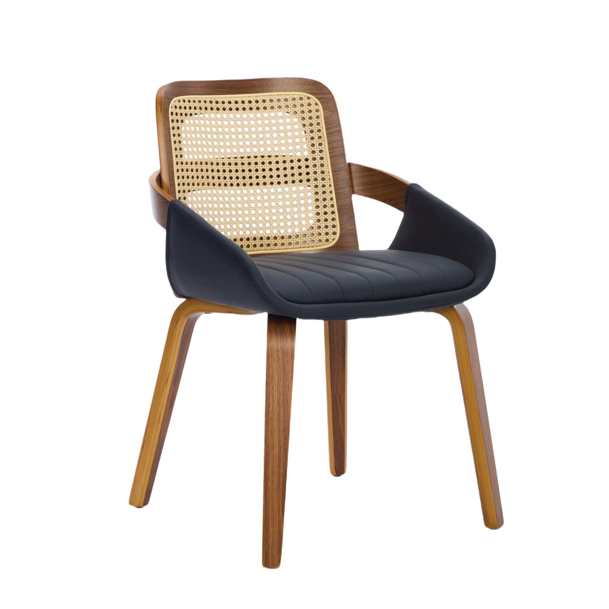 Margot Rattan & Faux Leather Dining Chair - Black (Set of 2)