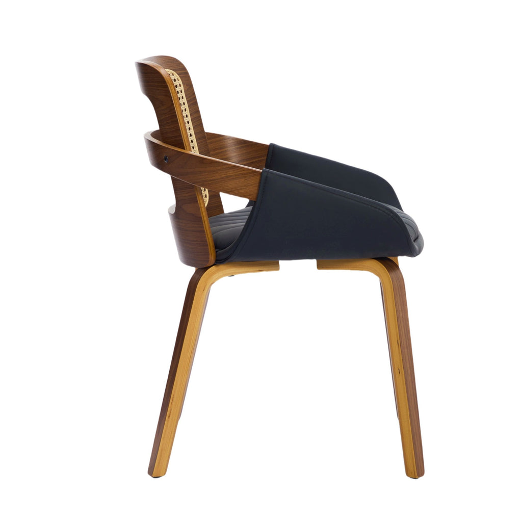 Margot Rattan & Faux Leather Dining Chair - Black (Set of 2)