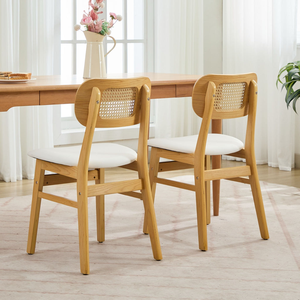 Margot Rattan & Faux Leather Dining Chair - White (Set of 2)