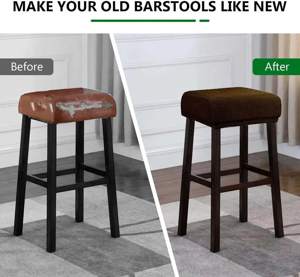 Bar Stool Covers 1 Pack Stretch Washable Saddle Seat Slipcovers for Counter Stools and Vanity Stools, Beige