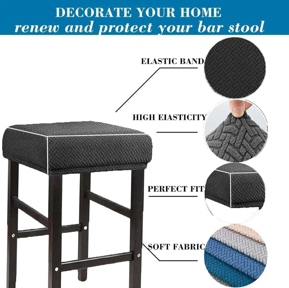 Rectangle Bar Stool Covers 1 Pack Stretch Washable Slipcovers for Saddle Counter Stools and Vanity Stools, Black