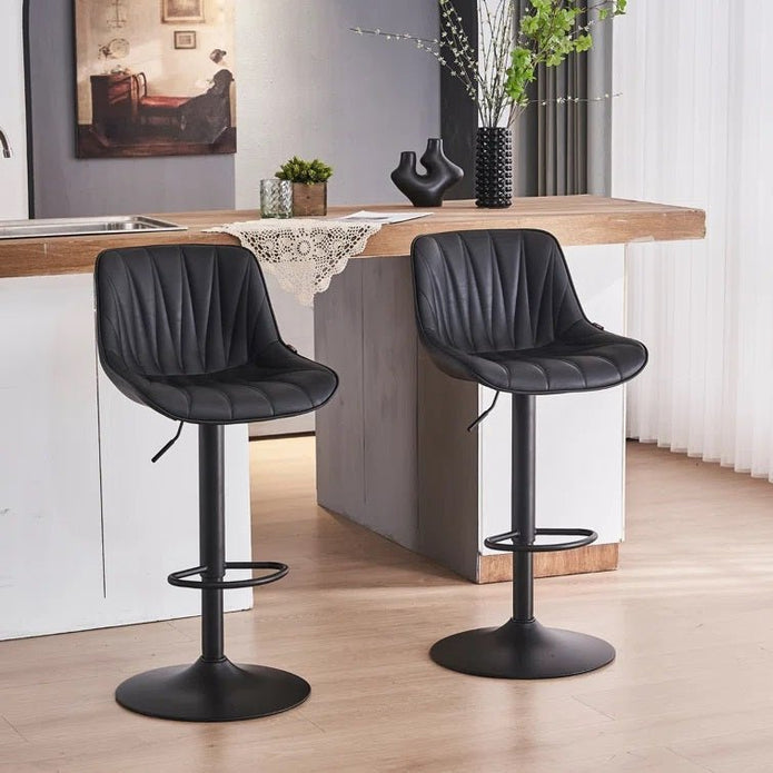 Daisy PU Leather Counter Stool - Black / Gold Base (Set of 2)