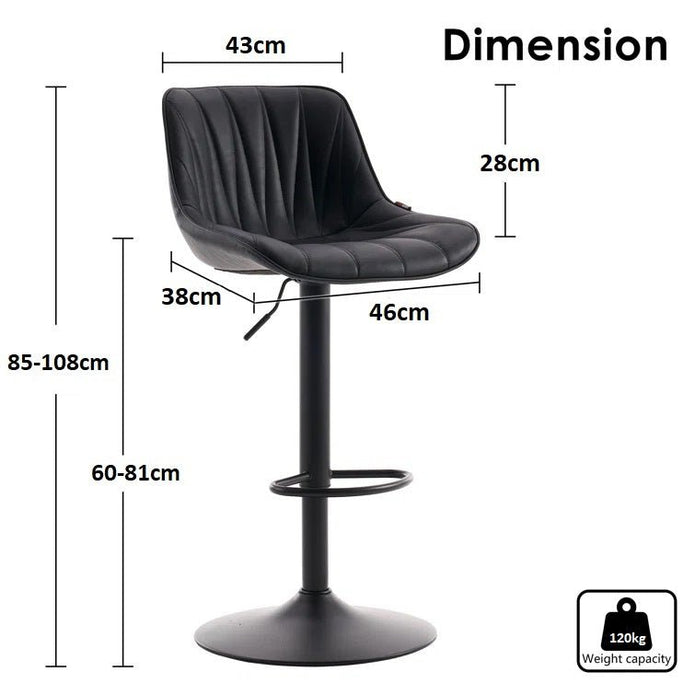 Daisy PU Leather Counter Stool - Black / Gold Base (Set of 2)