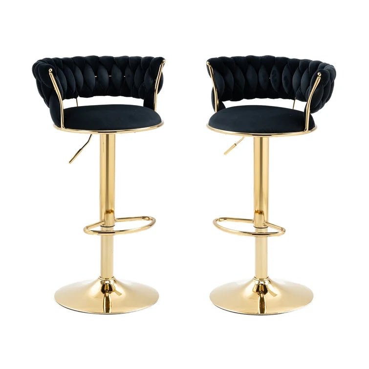 Silas Velvet Counter Stool - Black / Gold Base (Set of 2)