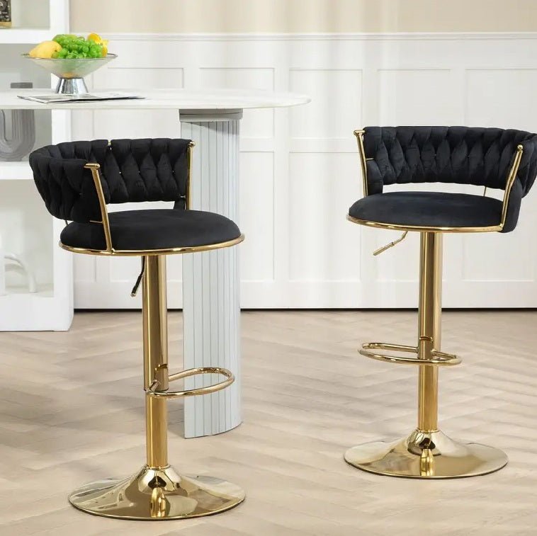 Silas Velvet Counter Stool - Black / Gold Base (Set of 2)