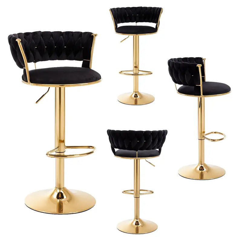 Silas Velvet Counter Stool - Black / Gold Base (Set of 2)