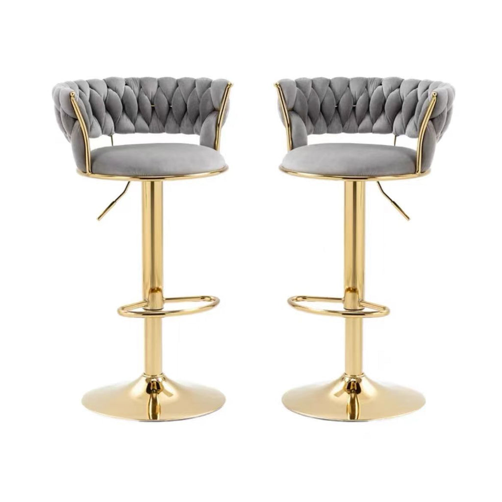 Silas Velvet Counter Stool - Grey / Gold Base (Set of 2)