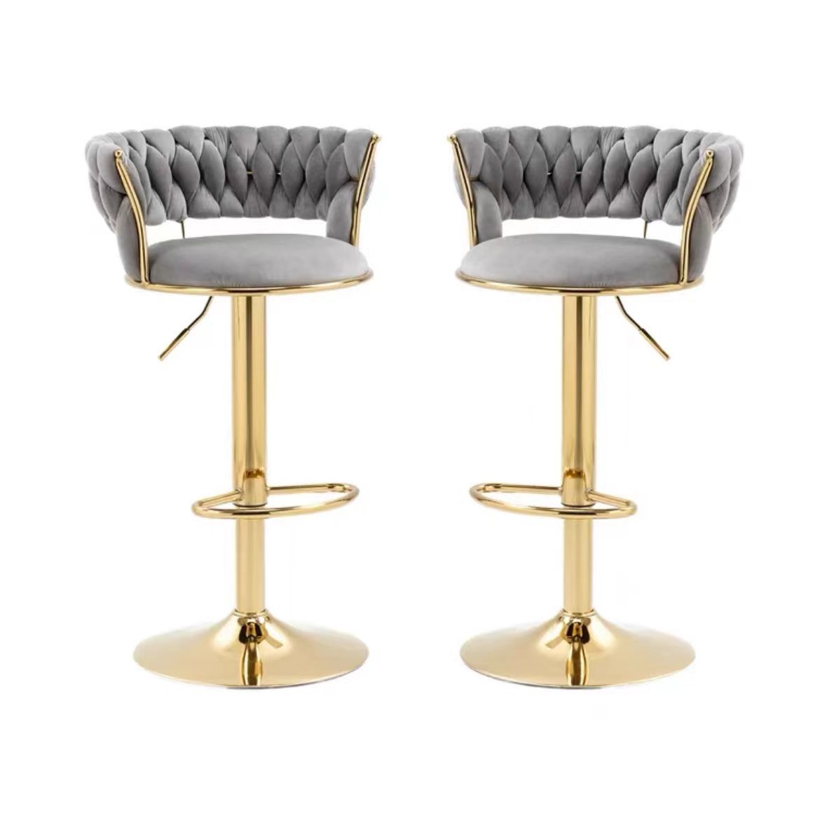 Silas Velvet Counter Stool - Grey / Gold Base (Set of 2)