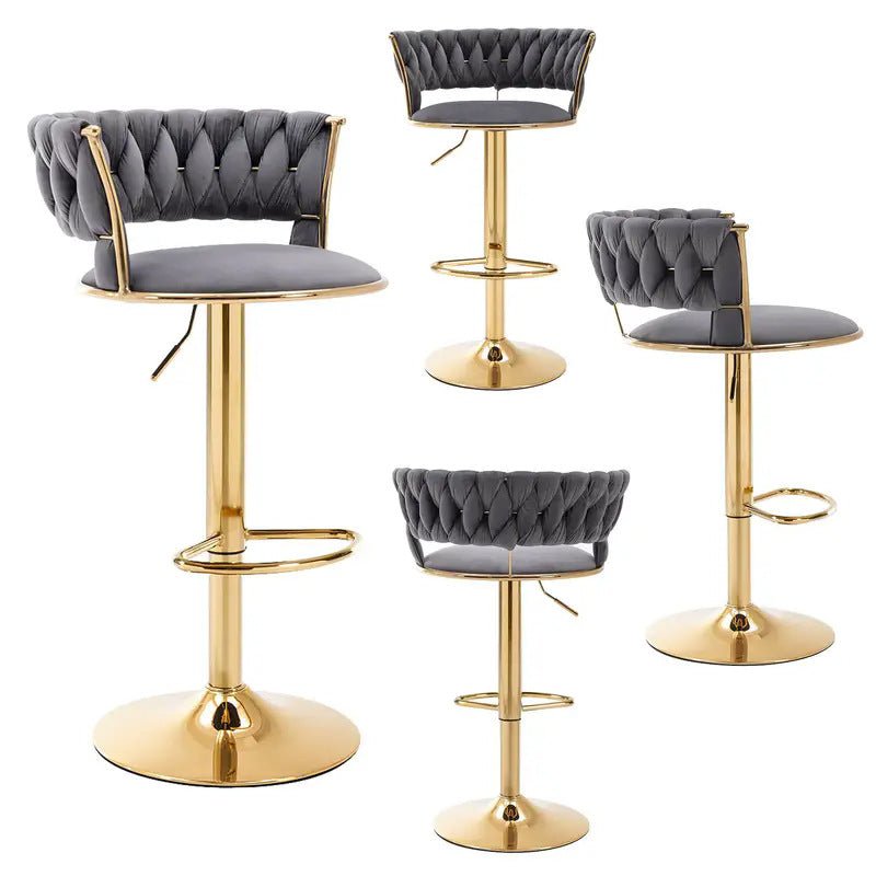 Silas Velvet Counter Stool - Grey / Gold Base (Set of 2)