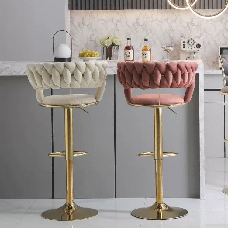 Silas Velvet Counter Stool - Ivory / Gold Base (Set of 2)