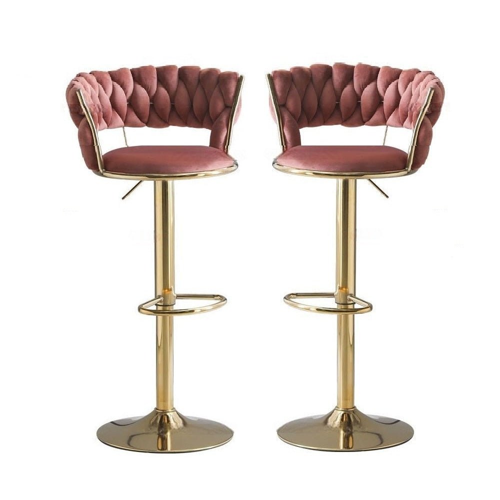 Silas Velvet Counter Stool - Red Bean Brown / Gold Base (Set of 2)