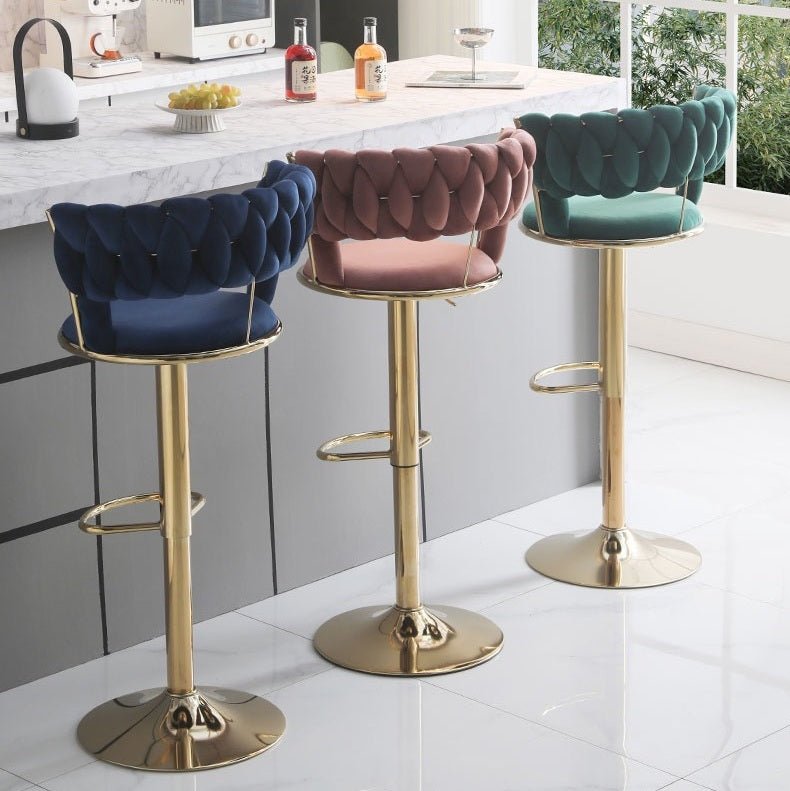Silas Velvet Counter Stool - Red Bean Brown / Gold Base (Set of 2)