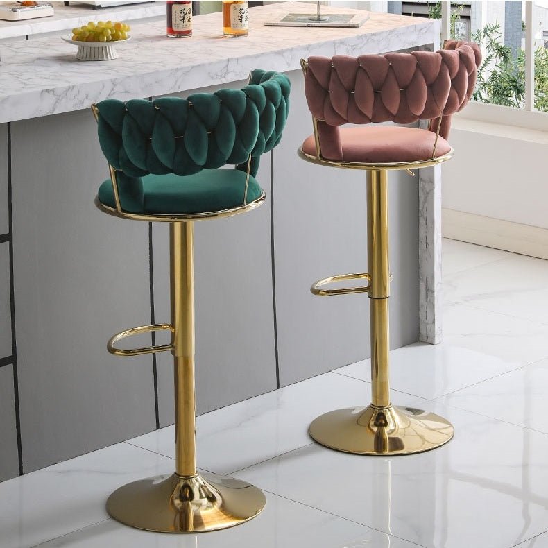 Silas Velvet Counter Stool - Red Bean Brown / Gold Base (Set of 2)
