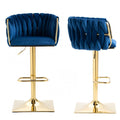 Wesley Velvet Counter Stool - Navy / Gold Base (Set of 2)