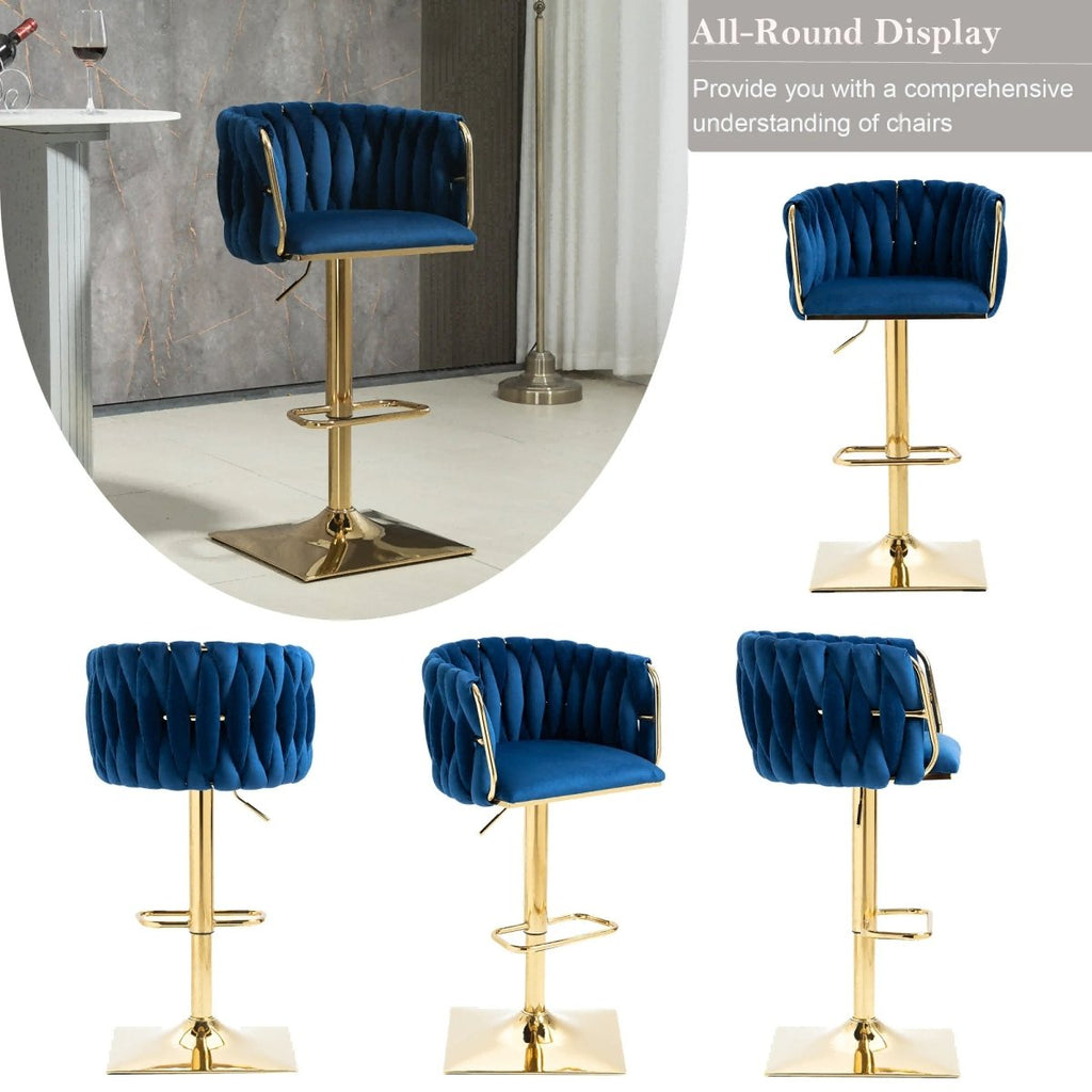 Wesley Velvet Counter Stool - Navy / Gold Base (Set of 2)