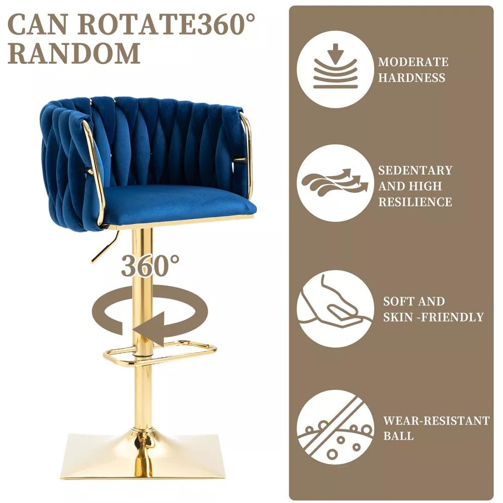 Wesley Velvet Counter Stool - Navy / Gold Base (Set of 2)