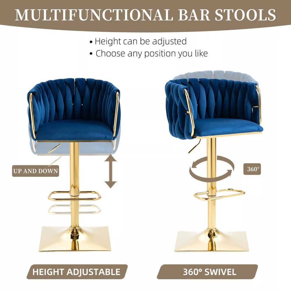 Wesley Velvet Counter Stool - Navy / Gold Base (Set of 2)