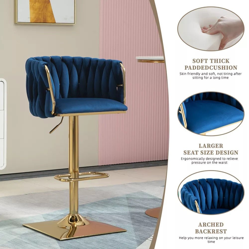 Wesley Velvet Counter Stool - Navy / Gold Base (Set of 2)