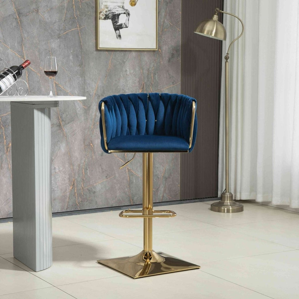 Wesley Velvet Counter Stool - Navy / Gold Base (Set of 2)
