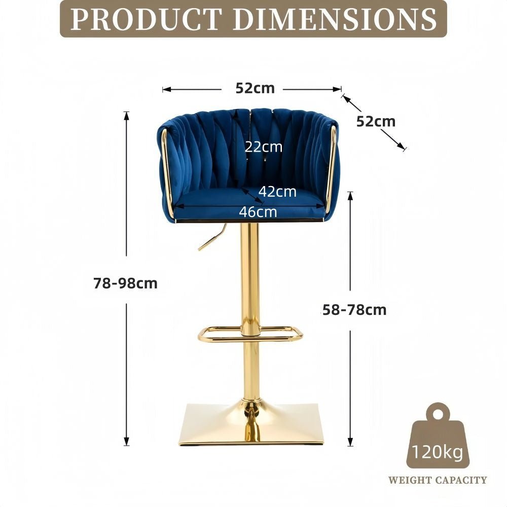 Wesley Velvet Counter Stool - Navy / Gold Base (Set of 2)
