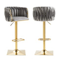 Wesley Velvet Counter Stool - Grey / Gold Base (Set of 2)