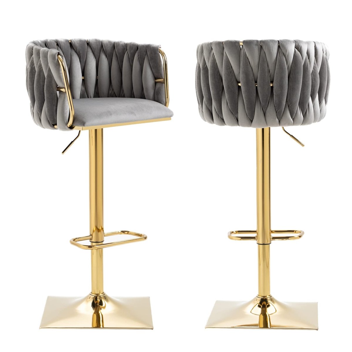 Wesley Velvet Counter Stool - Grey / Gold Base (Set of 2)