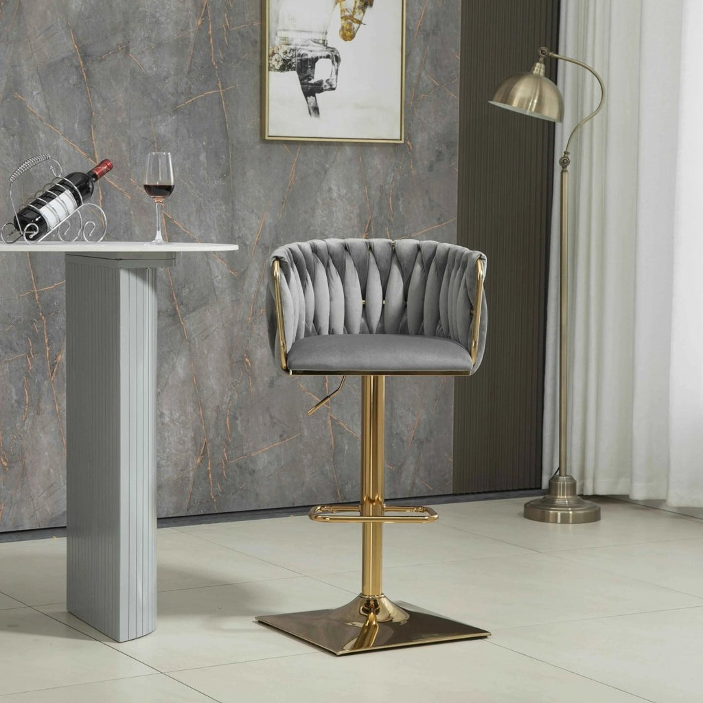 Wesley Velvet Counter Stool - Grey / Gold Base (Set of 2)