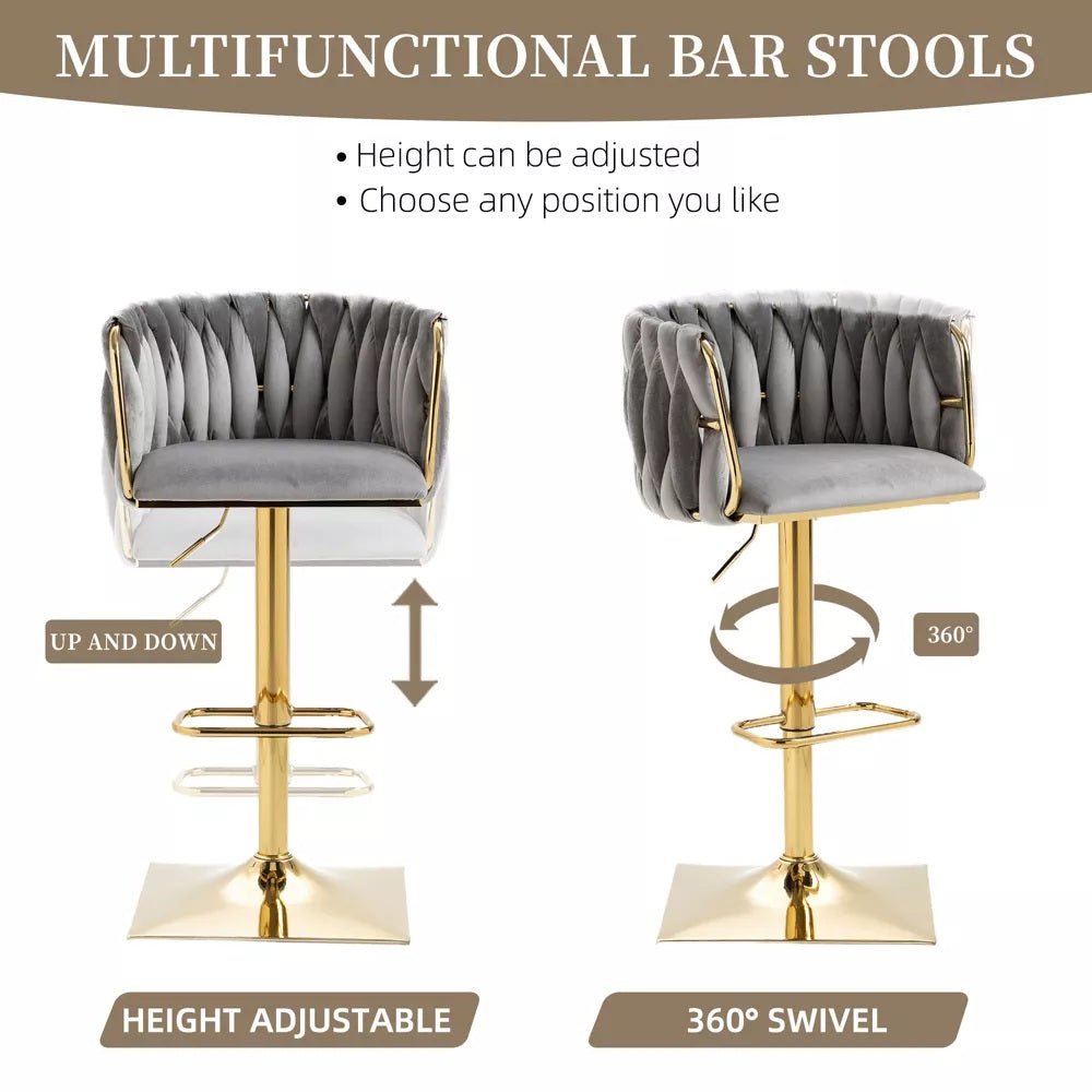 Wesley Velvet Counter Stool - Grey / Gold Base (Set of 2)