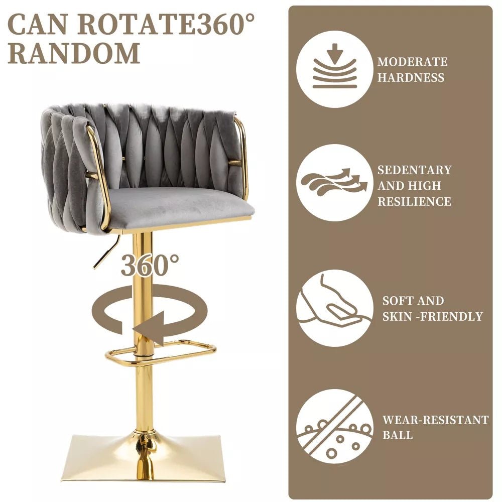 Wesley Velvet Counter Stool - Grey / Gold Base (Set of 2)