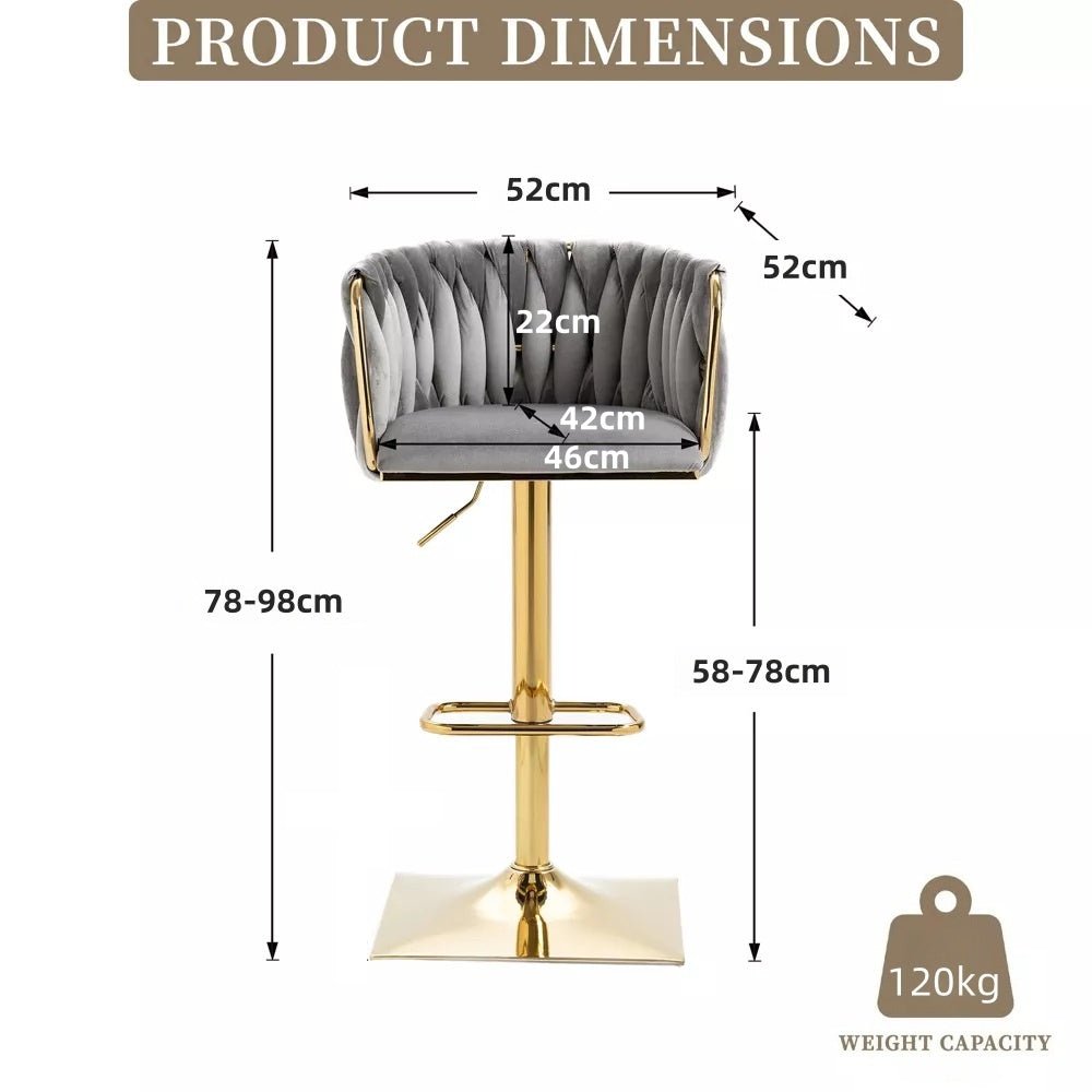 Wesley Velvet Counter Stool - Grey / Gold Base (Set of 2)