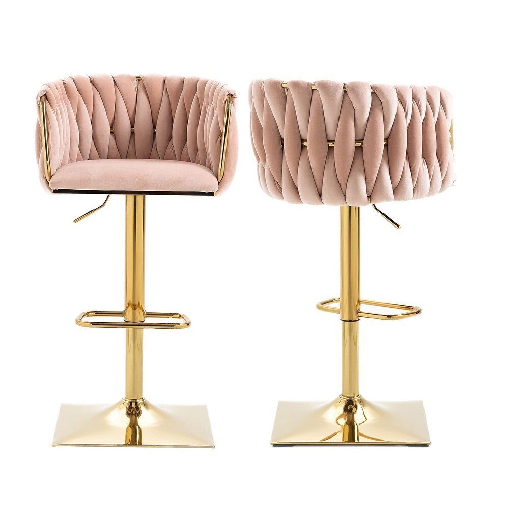 Wesley Velvet Counter Stool - Pink / Gold Base (Set of 2)