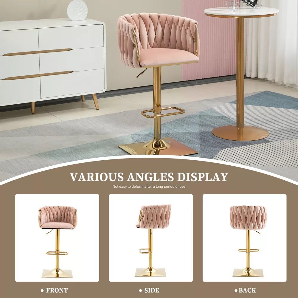 Wesley Velvet Counter Stool - Pink / Gold Base (Set of 2)