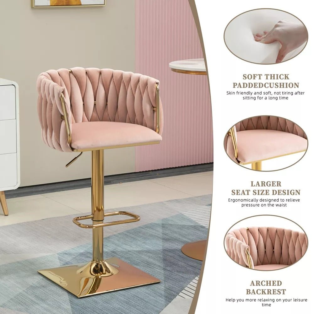Wesley Velvet Counter Stool - Pink / Gold Base (Set of 2)