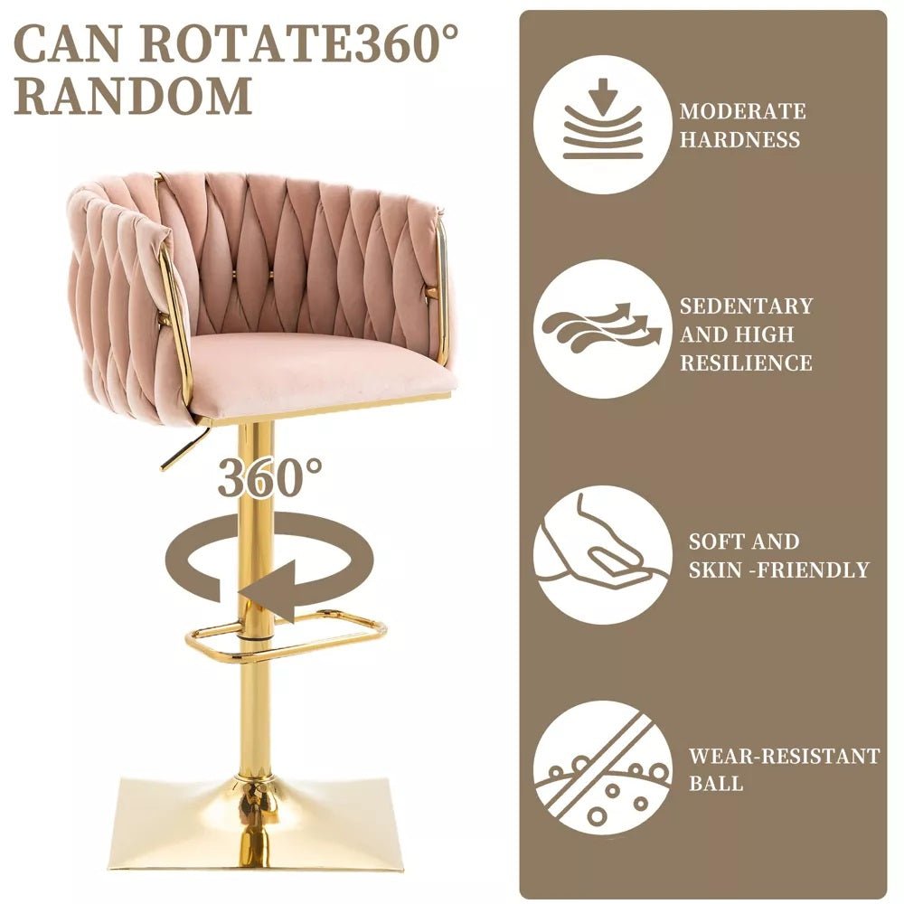 Wesley Velvet Counter Stool - Pink / Gold Base (Set of 2)