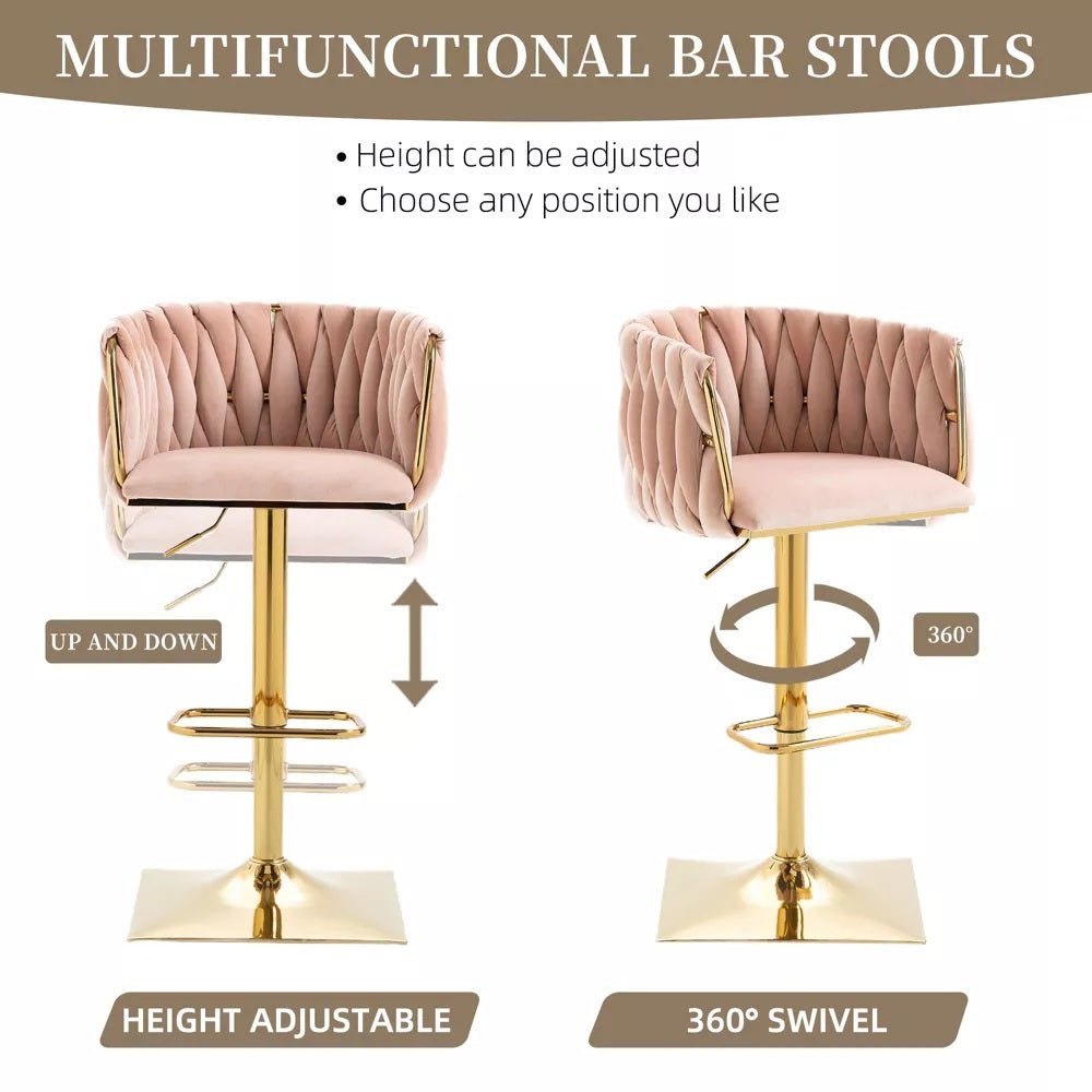 Wesley Velvet Counter Stool - Pink / Gold Base (Set of 2)