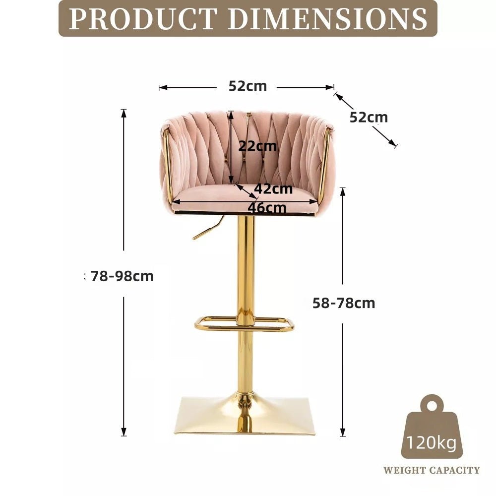 Wesley Velvet Counter Stool - Pink / Gold Base (Set of 2)