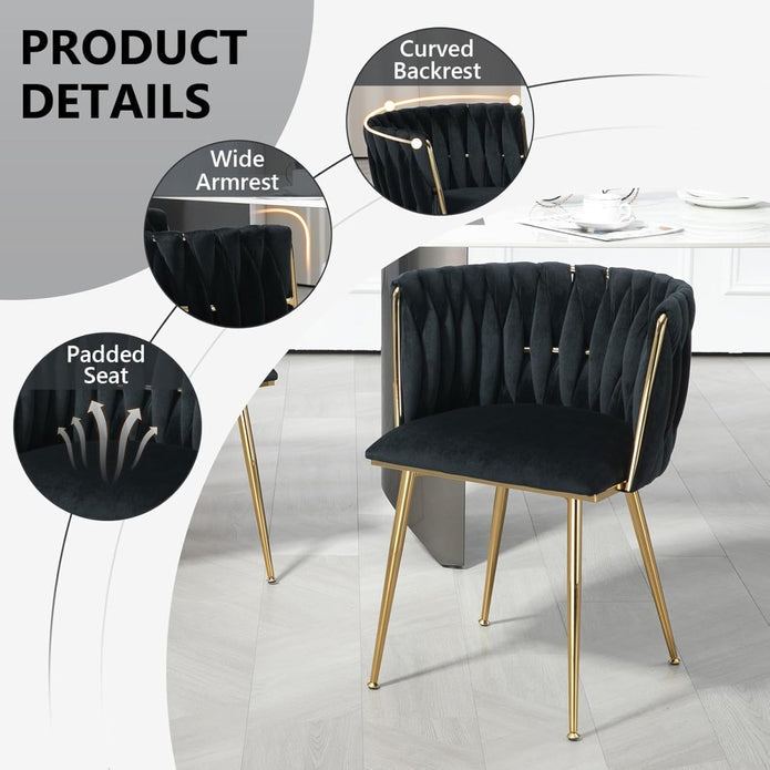 Celeste Velvet Dining Chair - Black / Gold Legs (Set of 2)
