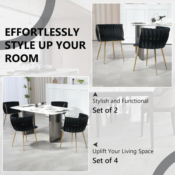 Celeste Velvet Dining Chair - Black / Gold Legs (Set of 2)