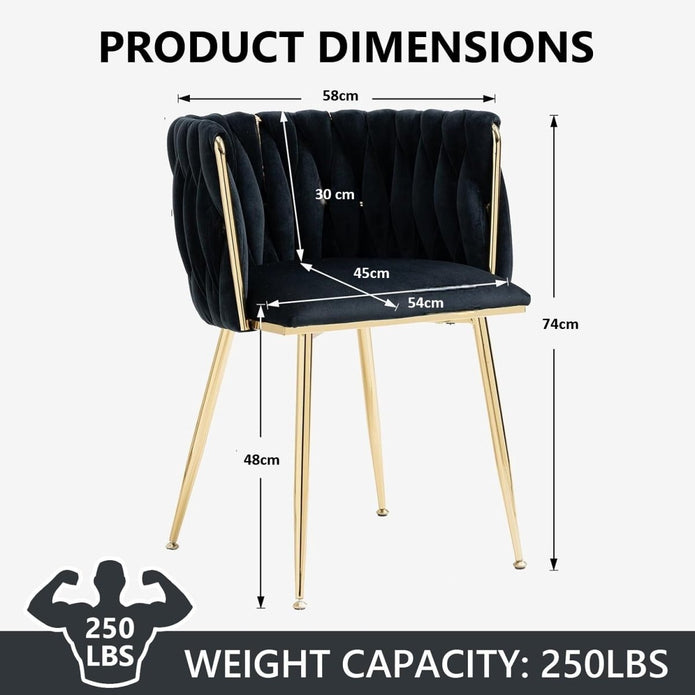 Celeste Velvet Dining Chair - Black / Gold Legs (Set of 2)