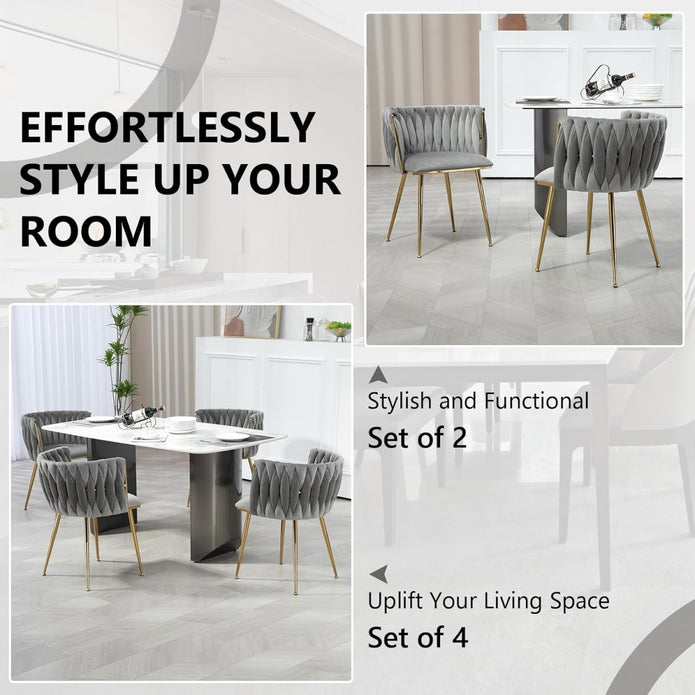 Celeste Velvet Dining Chair - Grey / Gold Legs (Set of 2)