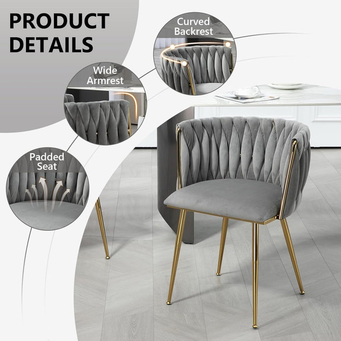 Celeste Velvet Dining Chair - Grey / Gold Legs (Set of 2)