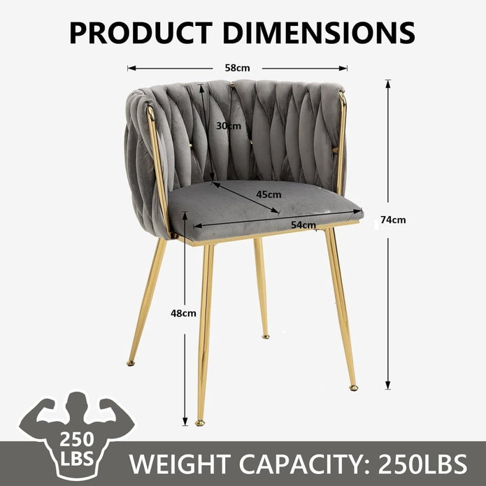 Celeste Velvet Dining Chair - Grey / Gold Legs (Set of 2)